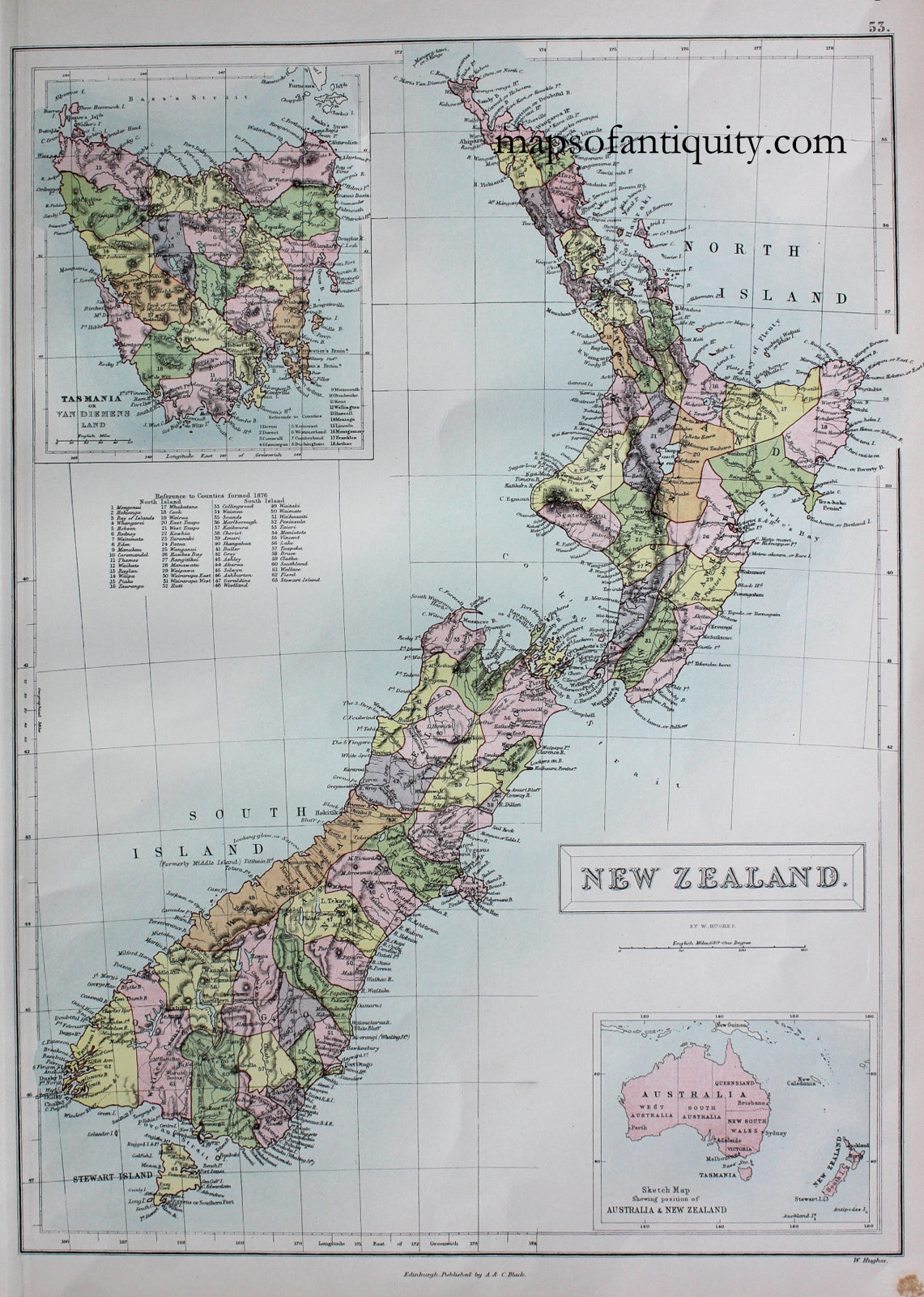 Printed-Antique-Map-New-Zealand-**********-New-Zealand--1879-Black-Maps-Of-Antiquity