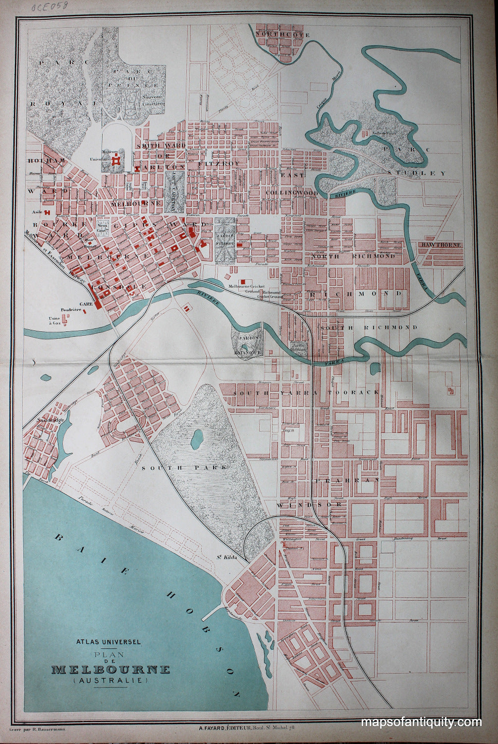 Antique-Printed-Map-Plan-de-Melbourne-****-Australia-Australia-1877-Fayard-Maps-Of-Antiquity