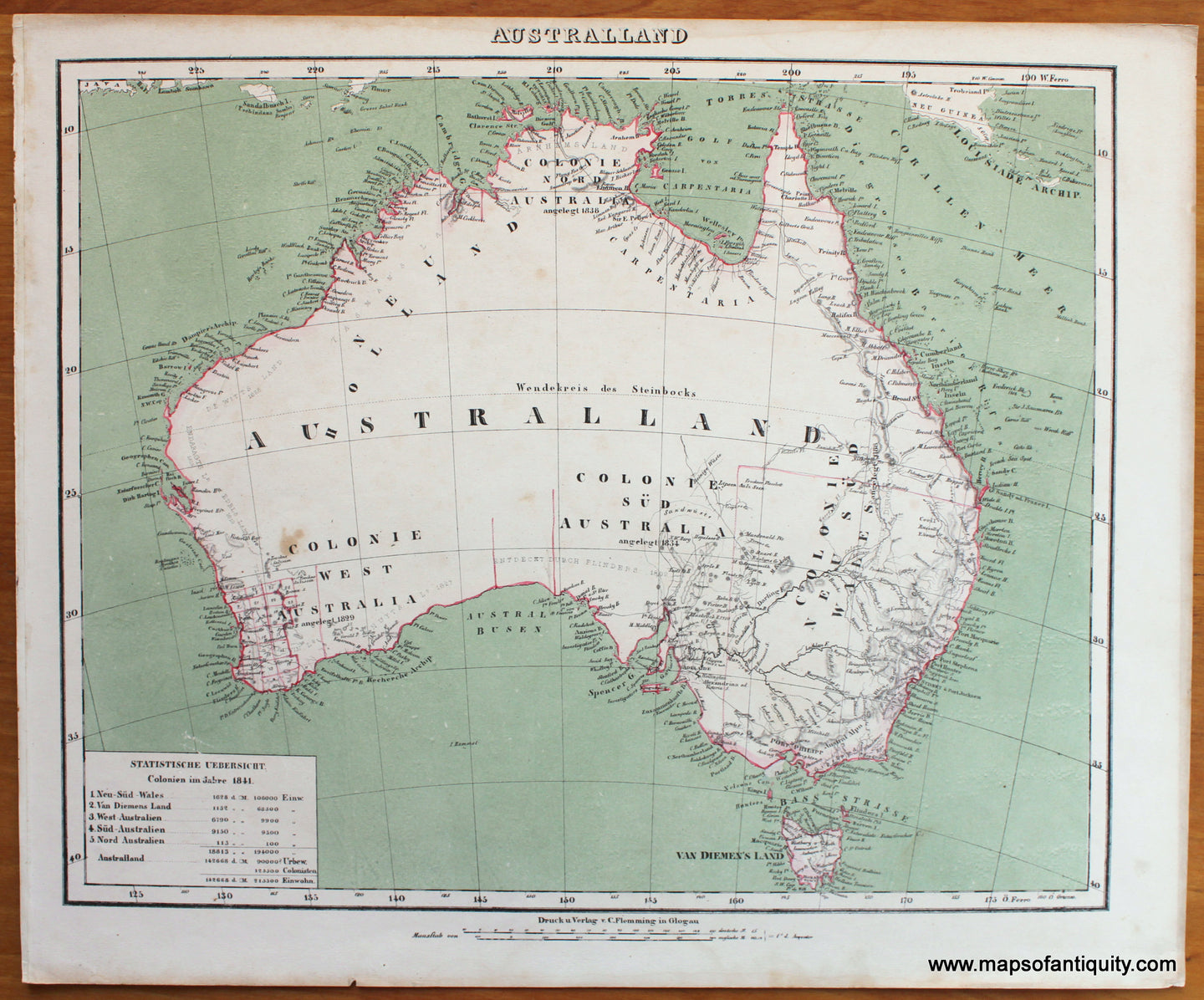 Antique-Map-Australia-Australland-Flemming-1845-1840s-1800s