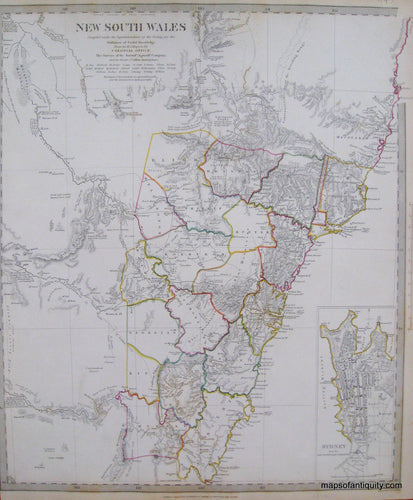 Antique-Hand-Colored-Map-New-South-Wales-(Australia)-with-close-up-of-Sydney-Oceania-Australia-1833-SDUK/-Society-for-the-Diffusion-of-Useful-Knowledge-Maps-Of-Antiquity