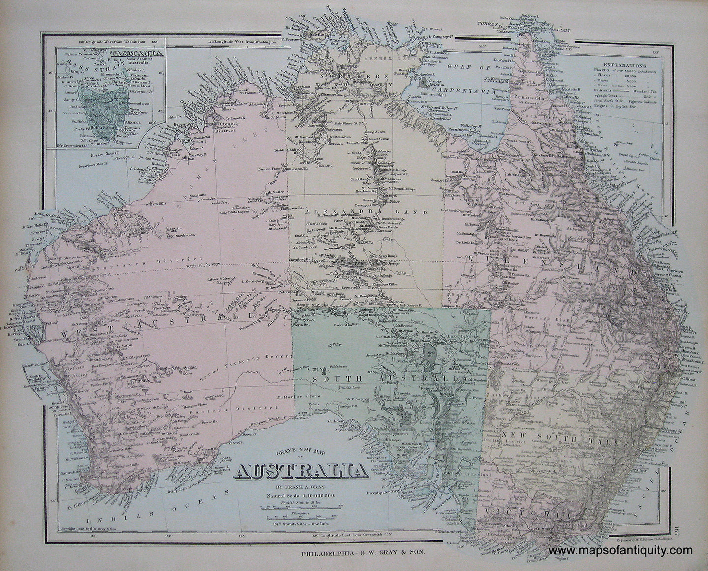 Antique-Hand-Colored-Map-Gray's-New-Map-of-Australia-Palestine-Oceania--1881-Gray-Maps-Of-Antiquity