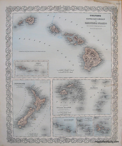 Antique-Hand-Colored-Map-Colton's-Hawaiian-Group-or-Sandwich-Islands-******-World-Pacific-1887-Colton-Maps-Of-Antiquity