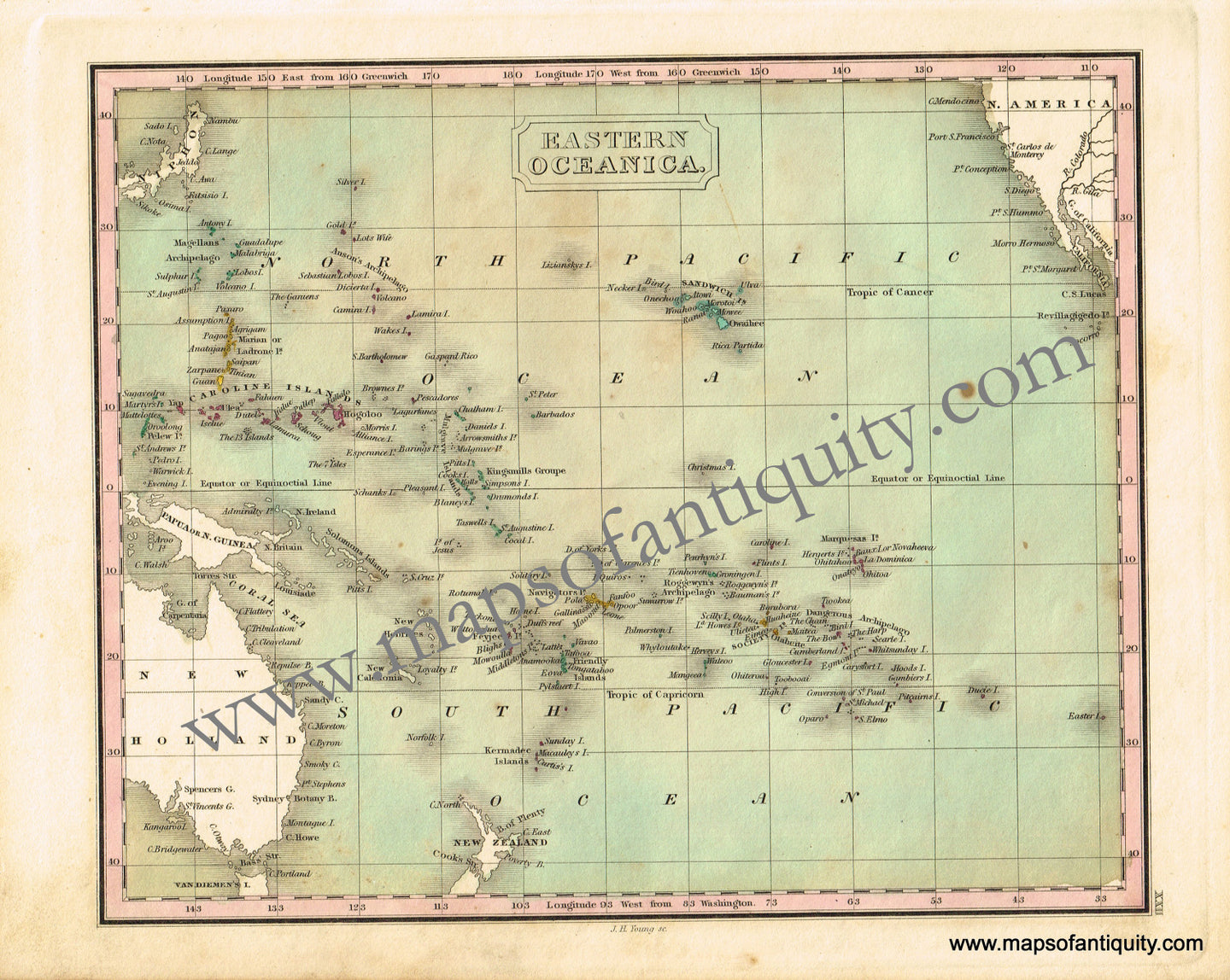 Antique-Hand-Colored-Map-Eastern-Oceanica-********-Oceania--1828-M.-Malte-Brun-Maps-Of-Antiquity