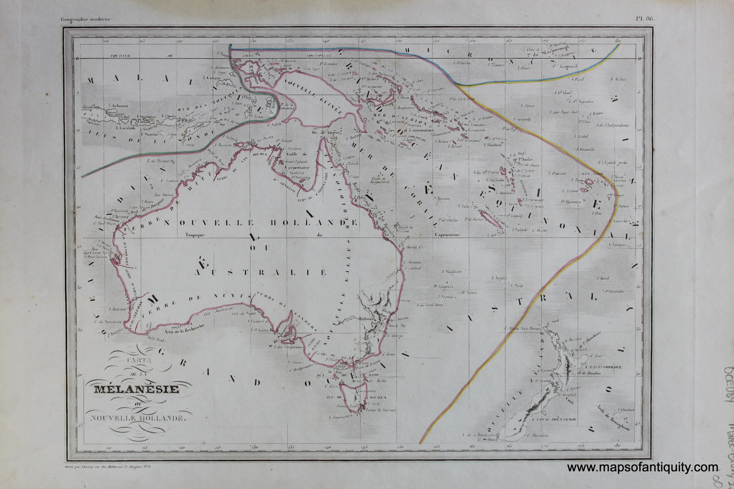 Antique-Hand-Colored-Map-Carte-de-La-Melanesie-ou-Nouvelle-Hollande-Australia-&-Pacific--1846-M.-Malte-Brun-Maps-Of-Antiquity