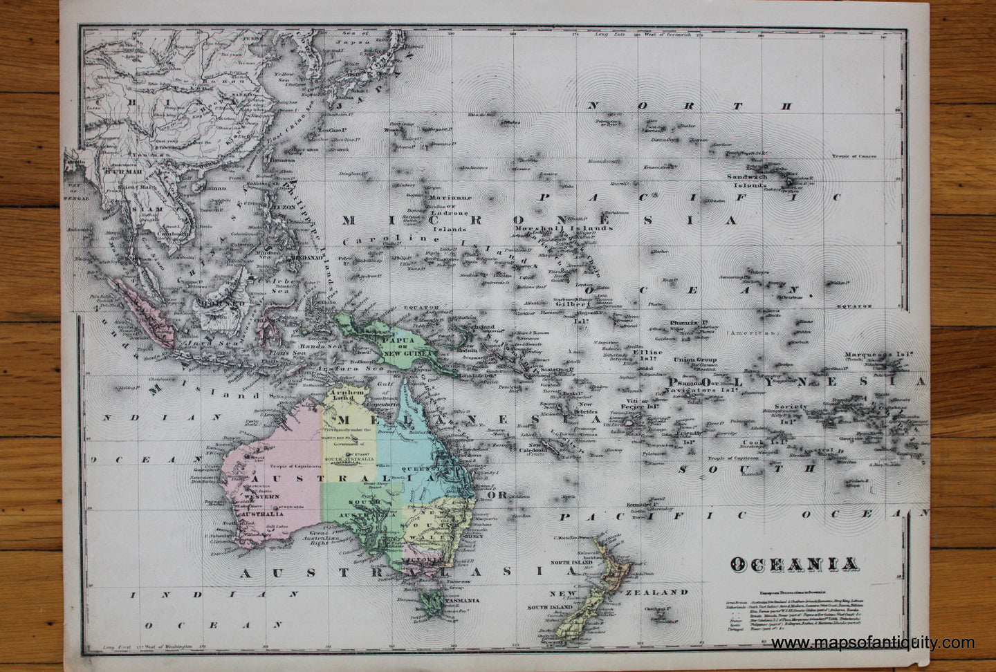 Antique-Printed-Color-Map-Oceania-Australia-&-Pacific--1881-Belden-Maps-Of-Antiquity