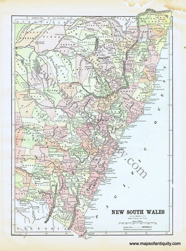 Antique-Printed-Color-Map-New-South-Wales-Australia-Oceania-Australia-1893-Hunt-&-Eaton-Maps-Of-Antiquity