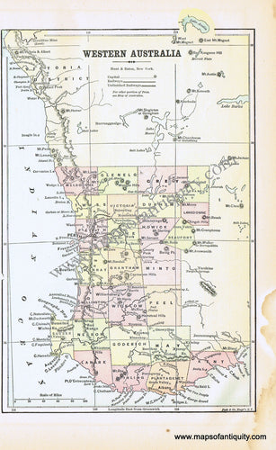 Antique-Printed-Color-Map-Western-Australia-Oceania-Australia-1893-Hunt-&-Eaton-Maps-Of-Antiquity