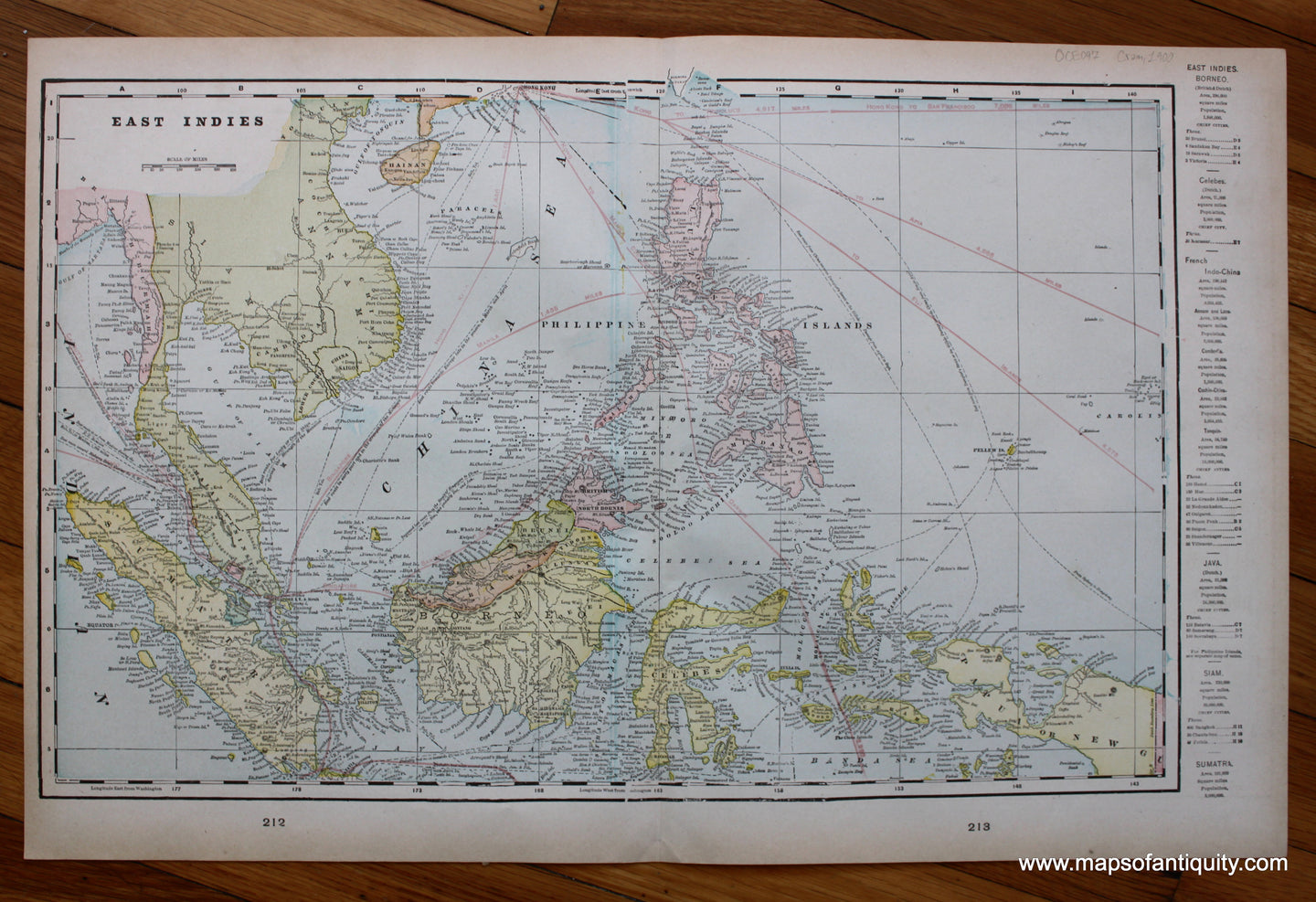 Antique-Printed-Color-Map-East-Indies-verso:-Oceanica-and-Australia-&-Tasmania-Asia-Australia-&-Pacific-Southeast-Asia-&-Indonesia-1900-Cram-Maps-Of-Antiquity
