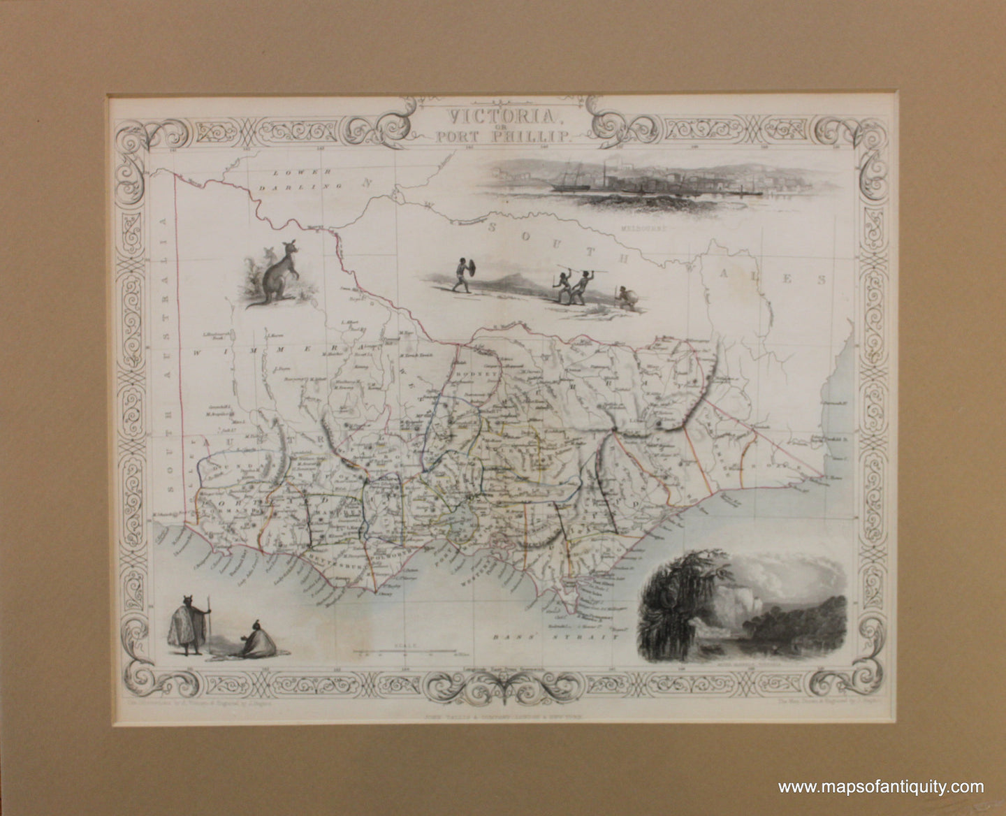 Antique-Hand-Colored-Map-Victoria-or-Port-Phillip-Australia-&-Pacific--c.-1860-Rapkin-and-Tallis-Maps-Of-Antiquity