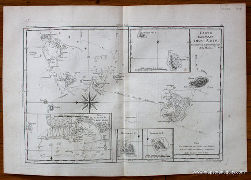Antique-Map-Carte-Isles-Amis-Tonga-Captain-Cook-Voyage-Bonne-Desmarest-1787