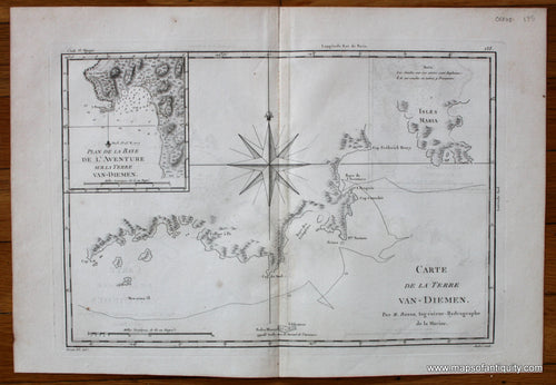Antique-Map-Carte-Van-Dieman-Tasmania-Captain-Cook-Voyage-Bonne-Desmarest-1787