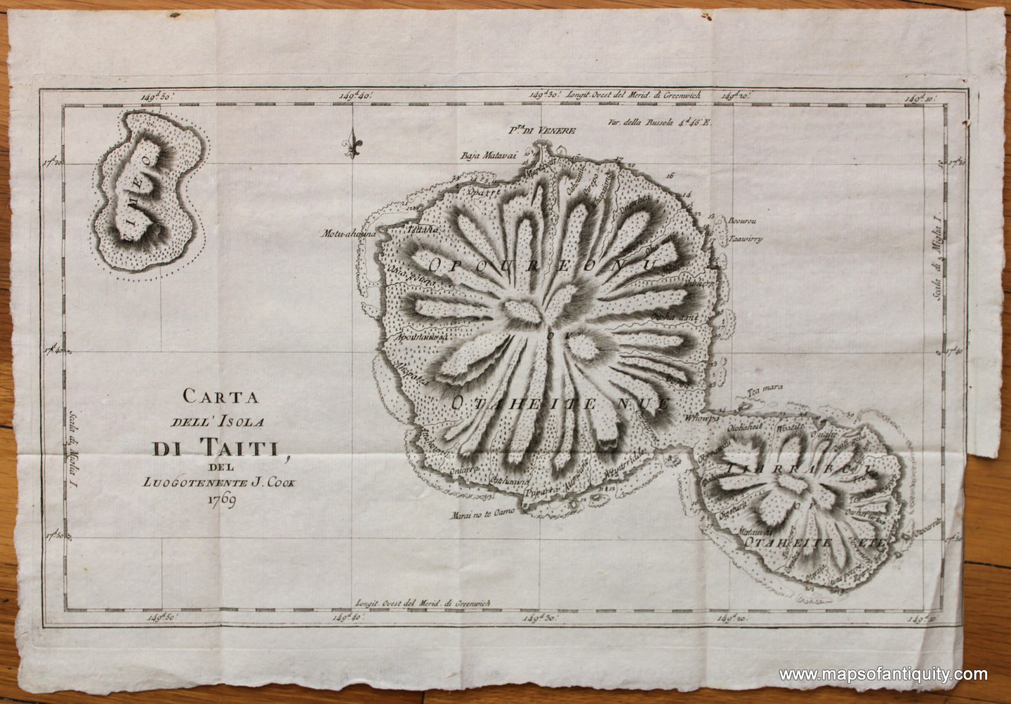 Antique-Map-Tahiti-Taiti-Bellin-1780s-1769-1700s-18th-century-Capt-Captain-James-Cook