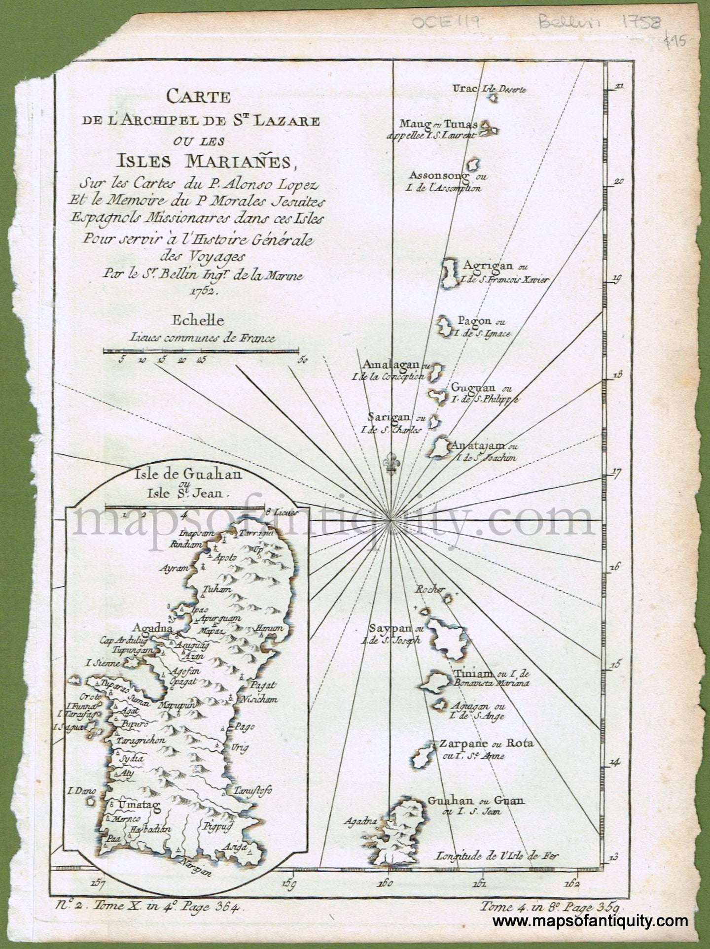 Antique-Map-Mariana-Islands-Guam-Oceania-Oceanica-Pacific-Carte-de-L'Archipel-de-St.-Lazare-ou-les-Isles-Marianes-Bellin-L'Histoire-Generale-des-Voyages-1752-1750s-1700s-Early-Mid-18th-Century-Maps-of-Antiquity