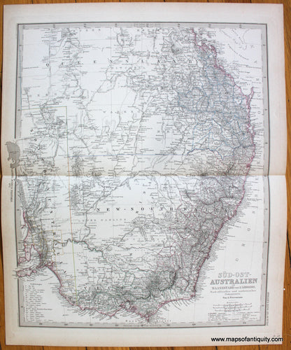 Antique-Map-Sud-Ost-Australien-Australia-South-East-Stieler-1876-1870s-1800s-19th-century-Maps-of-Antiquity