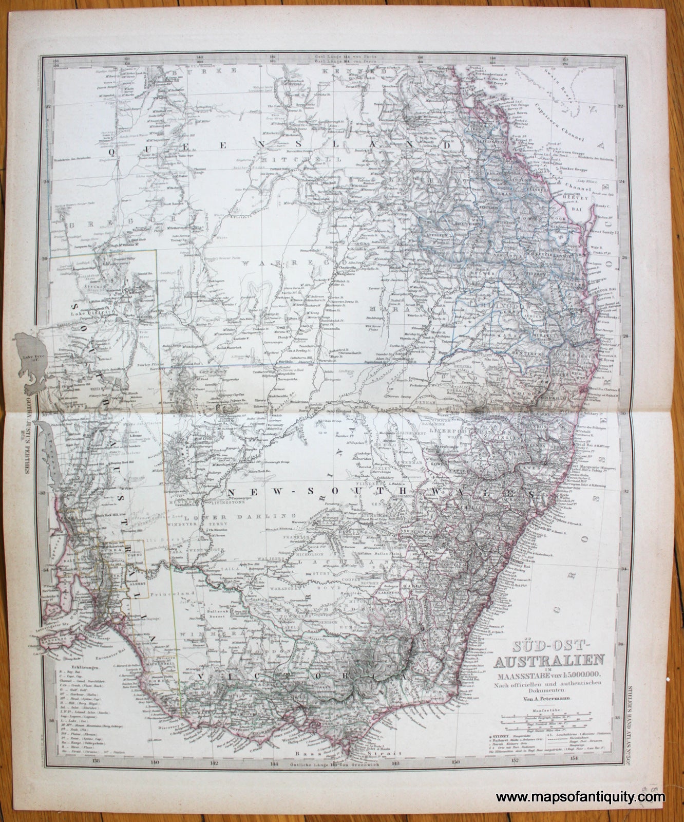 Antique-Map-Sud-Ost-Australien-Australia-South-East-Stieler-1876-1870s-1800s-19th-century-Maps-of-Antiquity