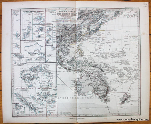 Antique-Map-South-East-Asia-Oceania-Polynesia-Micronesia-Melanesia-Polynesien-Grosse-Ocean-Stieler-1876-1870s-1800s-19th-century-Maps-of-Antiquity