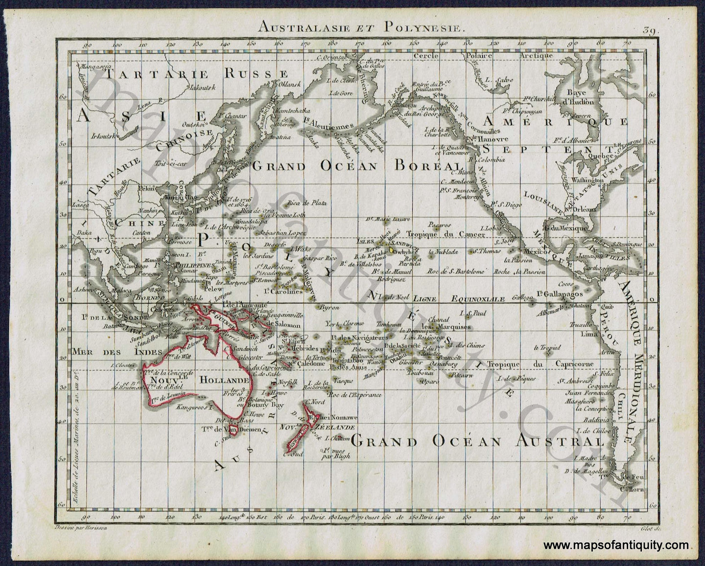 Antique-Map-Oceania-Pacific-Ocean-Oceanica-Polynesia-Pacifica-Australasie-et-Polynesie-Herrison-French-1806-1800s-Early-19th-Century-Maps-of-Antiquity