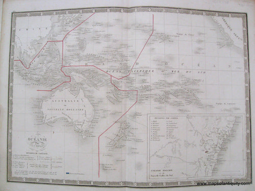 Antique-Hand-Colored-Map-Oceanie-(Oceanica)-Australia-Pacific-Islands-1846-Monin-1800s-19th-century-Maps-of-Antiquity
