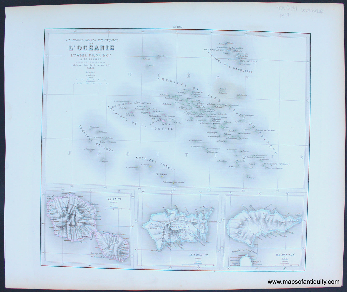 Antique-Hand-Colored-Map-Etablissements-Francais-de-L'Oceanie-1877-Levasseur-1800s-19th-century-Maps-of-Antiquity