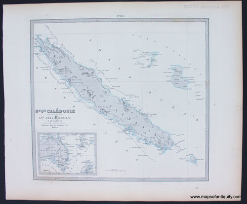 Antique-Hand-Colored-Map-Nelle-Caledonie-(New-Caledonia)-1877-Levasseur-1800s-19th-century-Maps-of-Antiquity