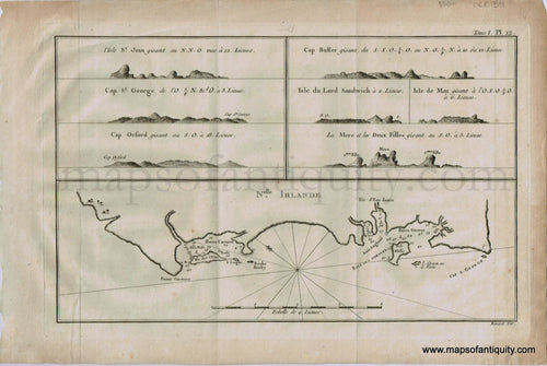 Antique-Black-and-White-Chart-New-Ireland-c.-1750-Bellin-1700s-18th-century-Maps-of-Antiquity