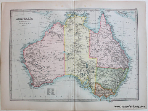 Antique-Printed-Color-Map-Australia-1890-Bartholomew-1800s-19th-century-Maps-of-Antiquity