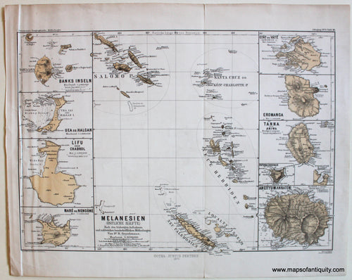 Antique-Hand-Colored-Map-Melanesia-(Eastern-Section)-Melanesien-(Ostliche-Halfte)-1870-Perthes-Southeast-Asia-&-Indonesia-1800s-19th-century-Maps-of-Antiquity