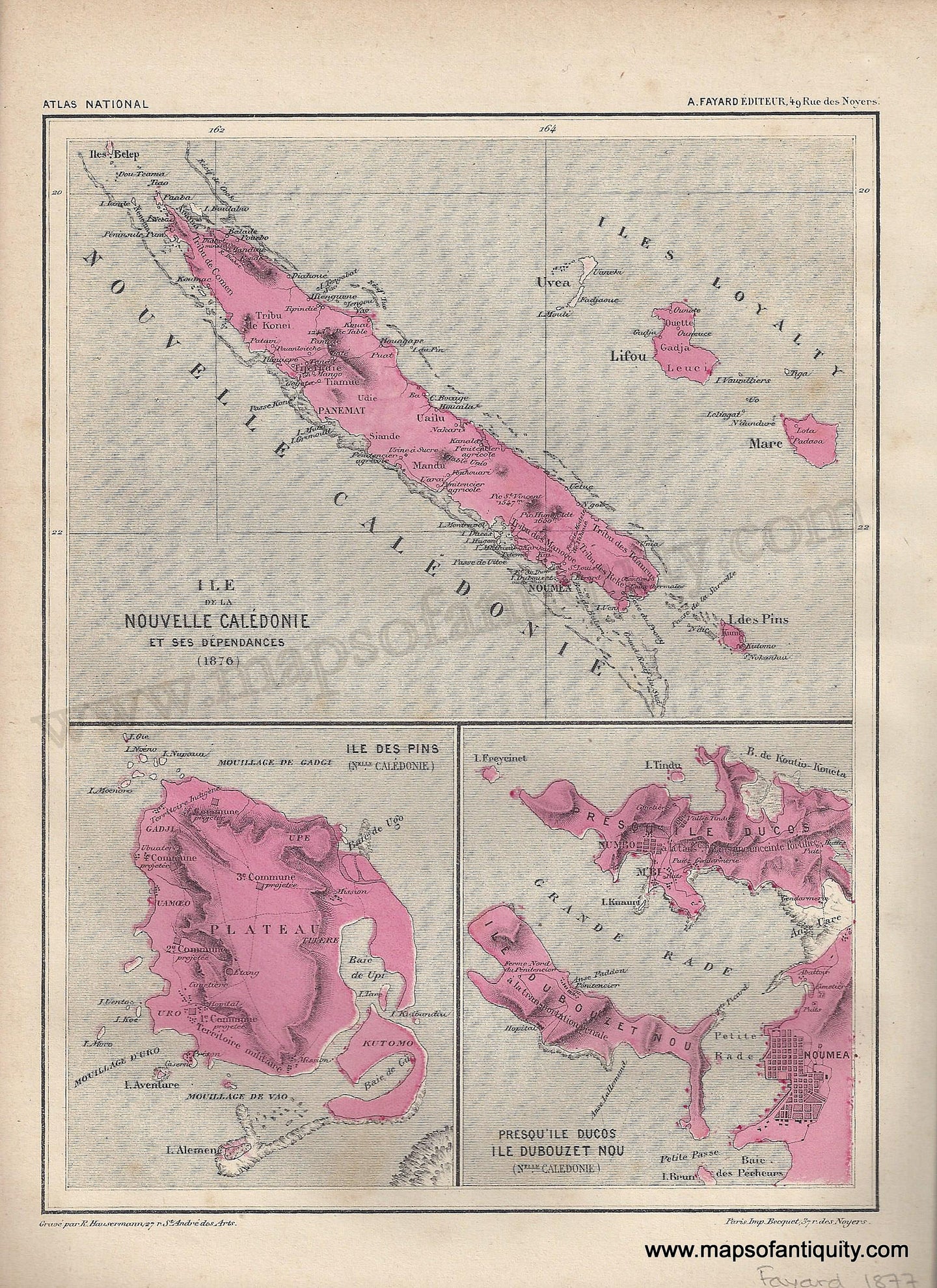 Antique-Hand-Colored-Map-Ile-de-la-Nouvelle-Caledonie-New-Caledonia-1877-Fayard-1800s-19th-century-Maps-of-Antiquity