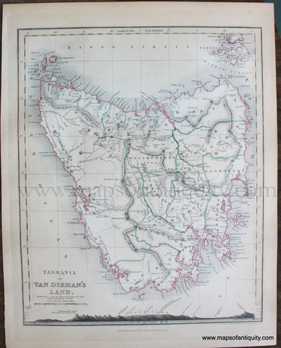 Genuine-Antique-Map-Tasmania-or-Van-Dieman's-Land-Australia-&-Pacific--1850-Petermann-/-Orr-/-Dower-Maps-Of-Antiquity-1800s-19th-century