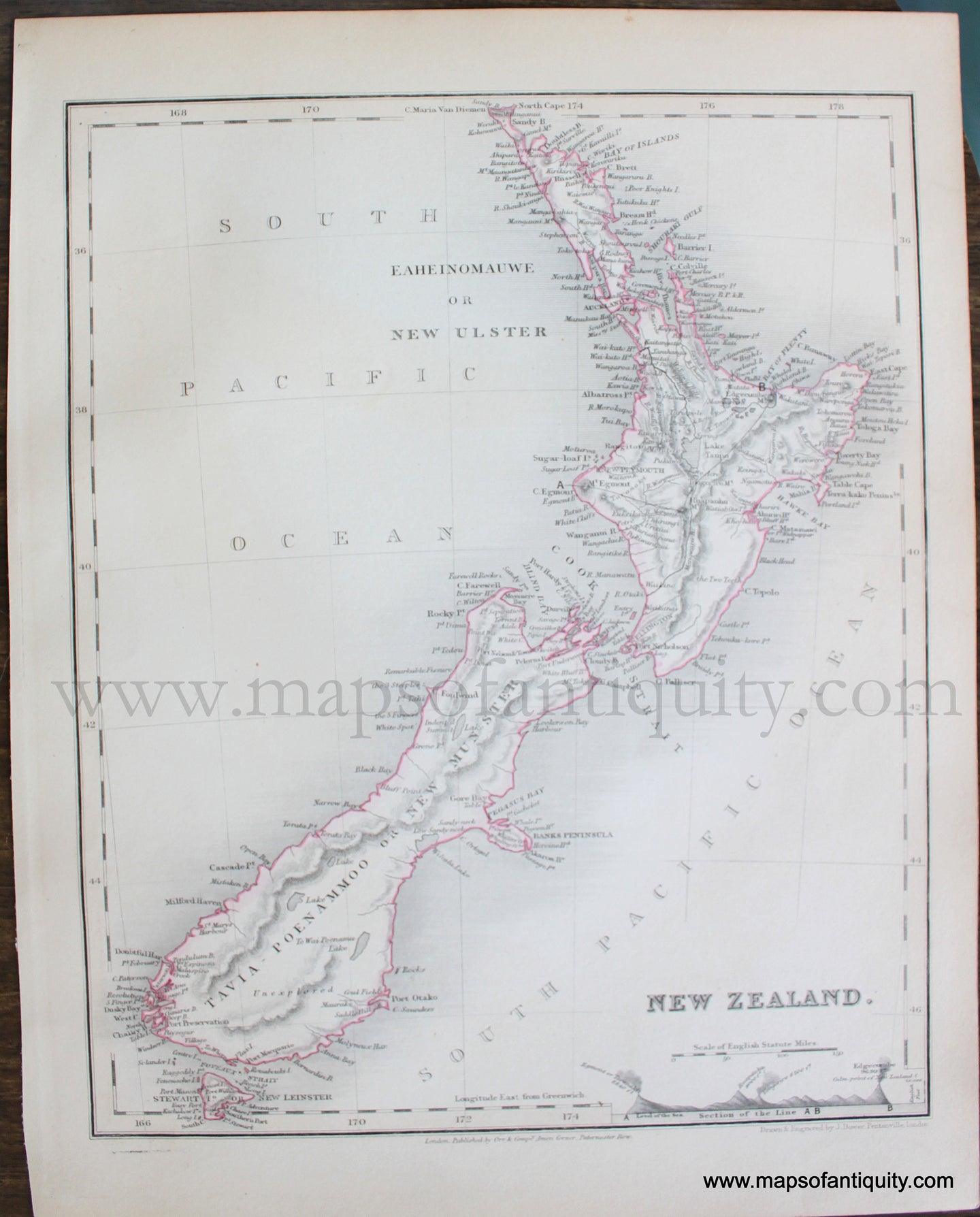 Genuine-Antique-Map-New-Zealand-Australia-&-Pacific--1850-Petermann-/-Orr-/-Dower-Maps-Of-Antiquity-1800s-19th-century