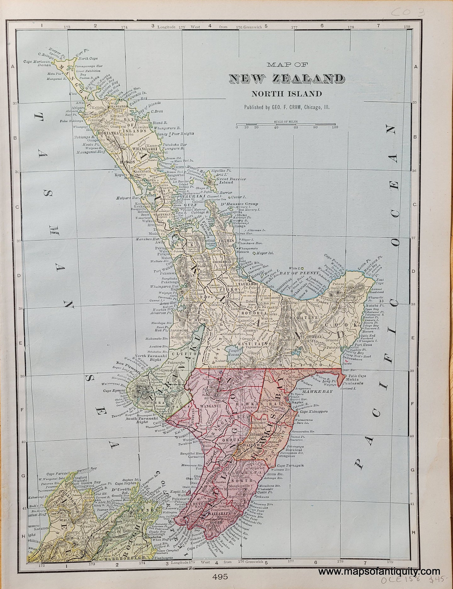 Genuine-Antique-Map-Map-of-New-South-Wales-Verso-Map-of-New-Zealand-North-Island-1903-Cram-Maps-Of-Antiquity