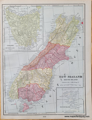 Genuine-Antique-Map-Map-of-New-Zealand-South-Island-1903-Cram-Maps-Of-Antiquity