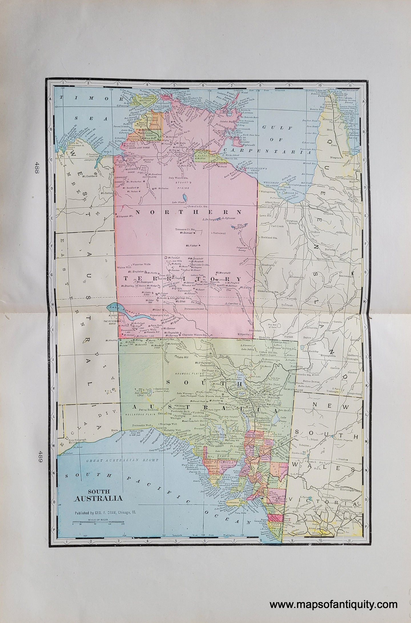 Genuine-Antique-Map-South-Australia-1903-Cram-Maps-Of-Antiquity