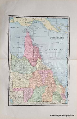 Genuine-Antique-Map-Queensland-1903-Cram-Maps-Of-Antiquity