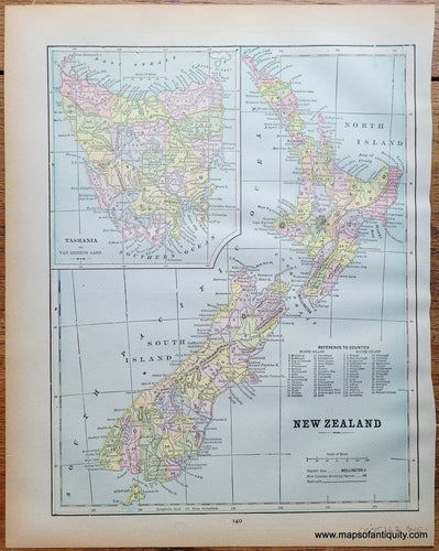 Genuine-Antique-Printed-Color-Map-Double-sided-page-New-Zealand-verso-Victoria-and-Queensland-1893-Gaskell-Maps-Of-Antiquity