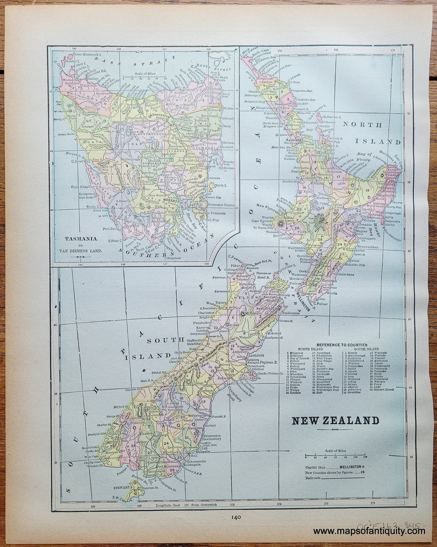 Genuine-Antique-Printed-Color-Map-Double-sided-page-New-Zealand-verso-Victoria-and-Queensland-1893-Gaskell-Maps-Of-Antiquity