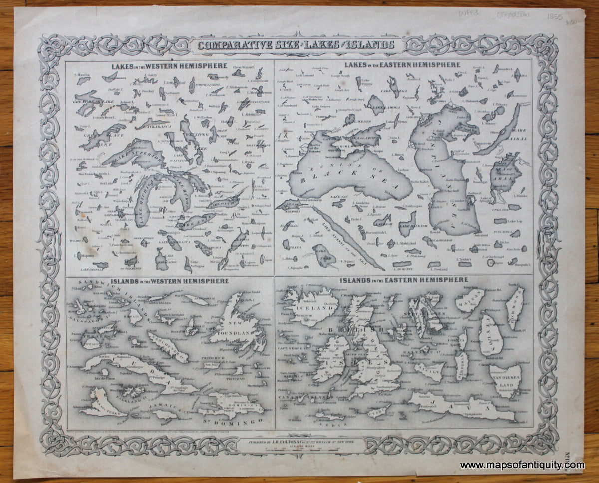 Antique-Print-Comparative-Size-of-Lakes-and-Islands-Colton-1855