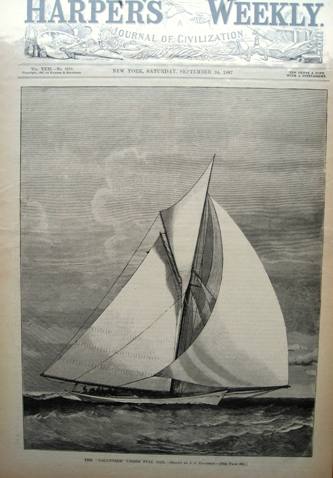 Engraving-The-Volunteer-under-Full-Sail**********-Maritime-General--1887-Harper's-Weekly-Maps-Of-Antiquity