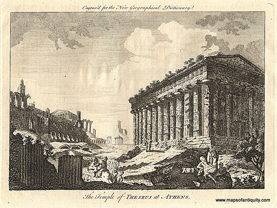 Antique-Black-and-White-Engraved-Illustration-The-Temple-of-Theseus-at-Athens-******-Historical-Prints--1759-Rollos-Maps-Of-Antiquity