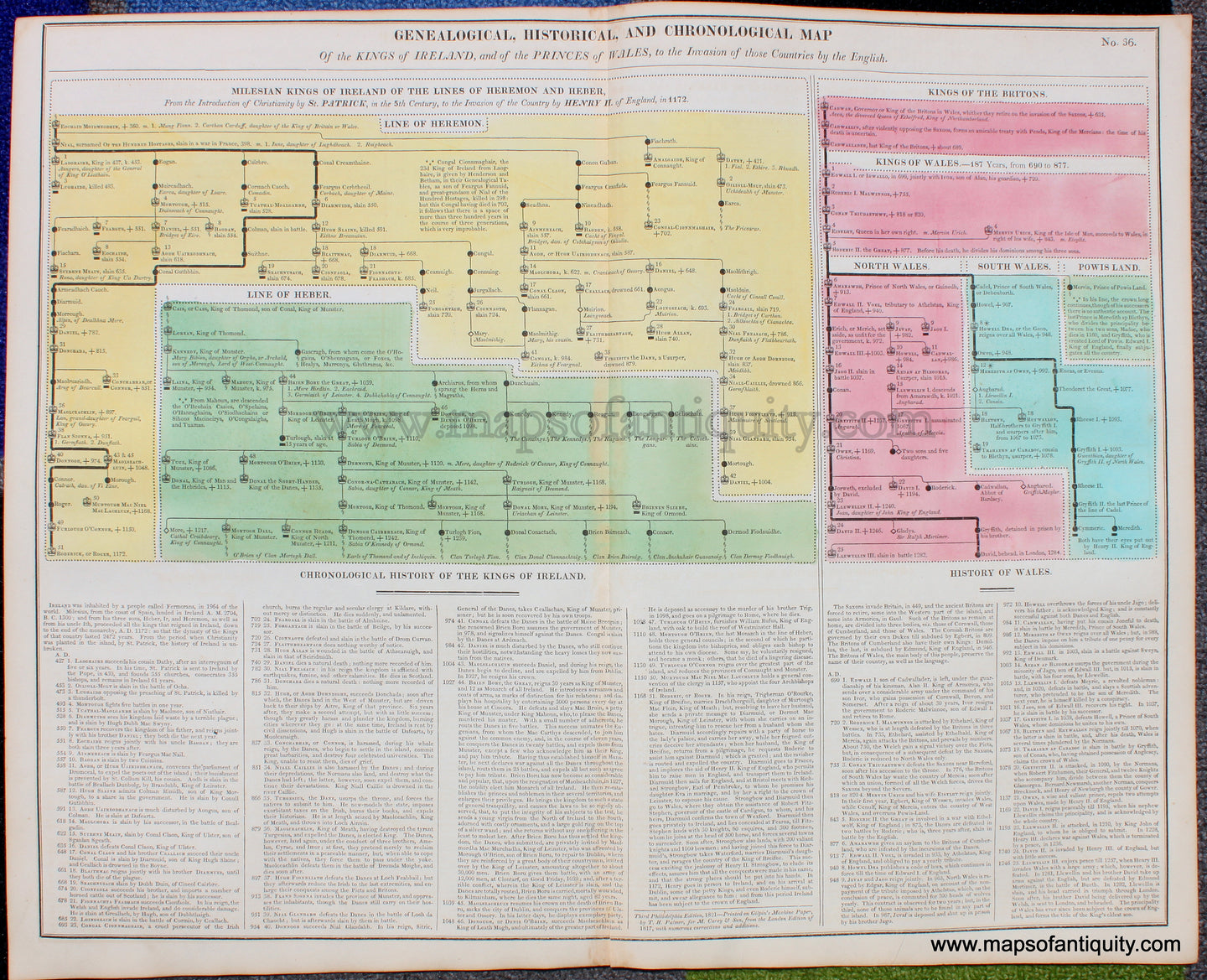 Hand-Colored-Antique-Timeline-Geneological-Historical-and-Chronological-Map-of-the-Kings-of-Ireland-and-of-the-Princes-of-Wales-to-the-Invasion-of-those-Countries-by-the-English.-No.-36.-Other-Ireland-1821-Lavoisne-Maps-Of-Antiquity