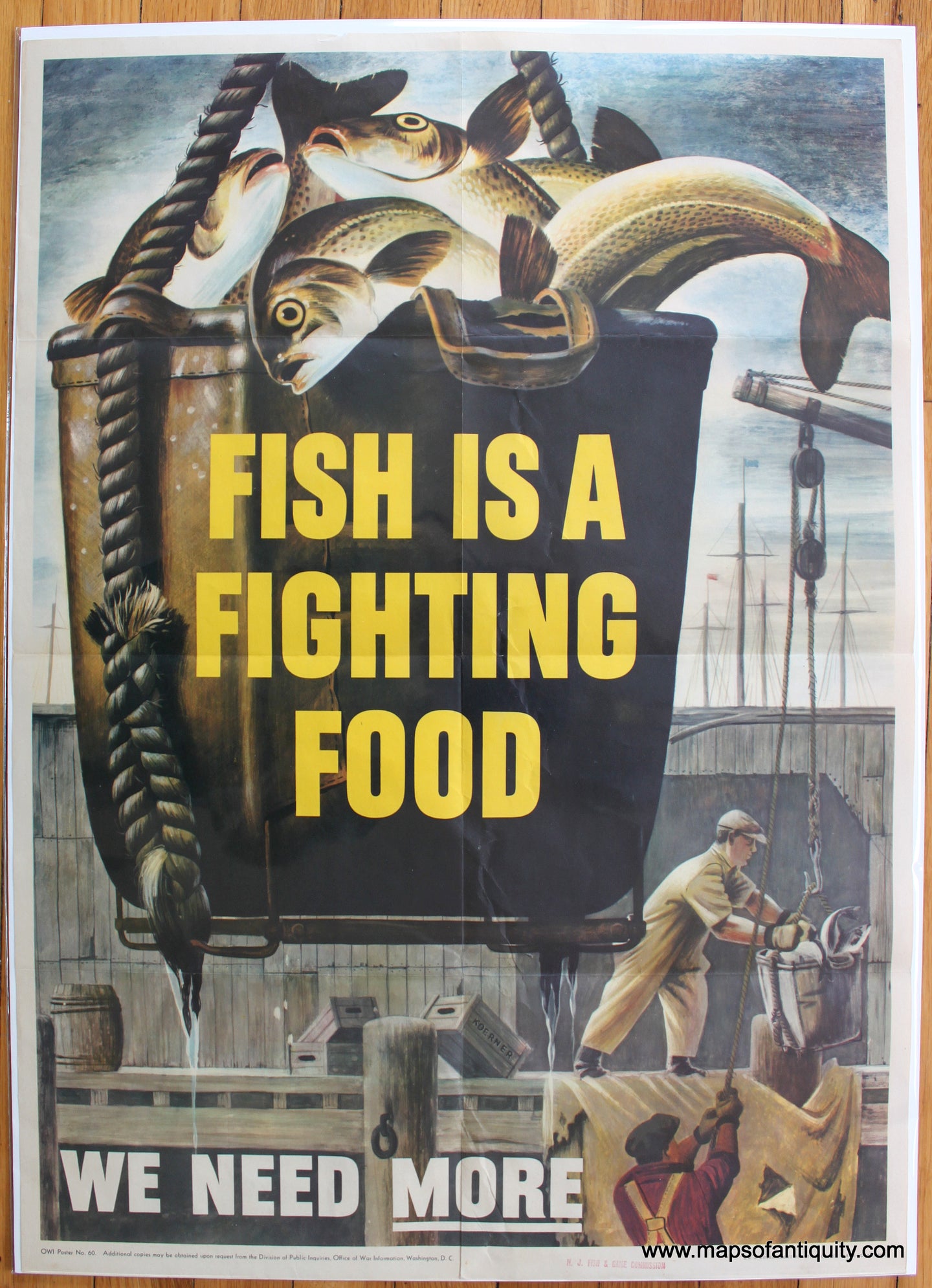 Antique-Poster-Print-World-War-II-2-Fish-Is-A-Fighting-Food-WWII-Poster-1940s-Maps-of-Antiquity