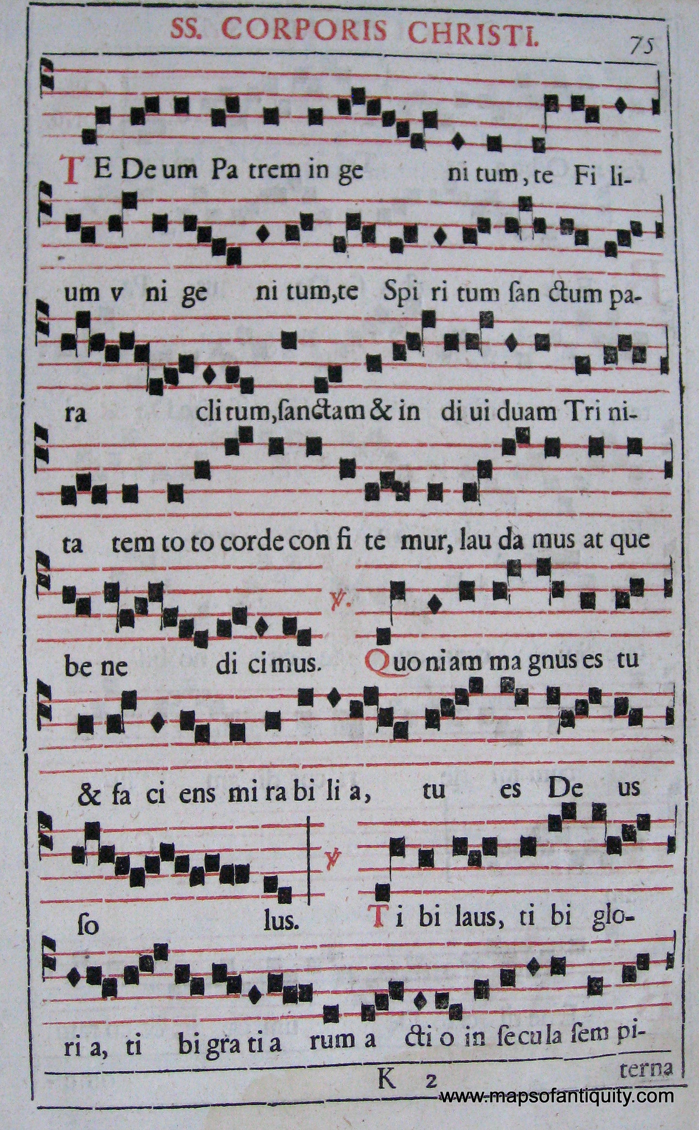 Printed-Black-and-Red-Antique-Sheet-Music-Antique-Sheet-Music-SS.-Corporis-Christi-pg.-75-76-**********-Antique-Prints-Antique-Sheet-Music-c.-17th-century-Unknown-Maps-Of-Antiquity