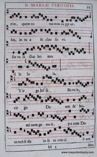 Printed-Black-and-Red-Antique-Sheet-Music-Antique-Sheet-Music-B.-Mariae-Virginis-pg.-93-94-**********-Antique-Prints-Antique-Sheet-Music-c.-17th-century-Unknown-Maps-Of-Antiquity