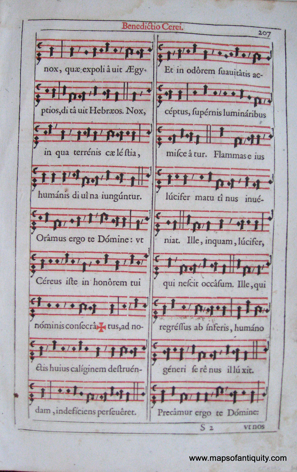 Printed-Black-and-Red-Antique-Sheet-Music-Antique-Sheet-Music-Benedictio-Cerei-pg.-207-208-**********-Antique-Prints-Antique-Sheet-Music-c.-17th-century-Unknown-Maps-Of-Antiquity
