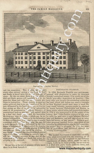 Antique-Uncolored-Print-Deaf-and-Dumb-Asylum-Hartford-United-States-Connecticut-1839/1843-The-Family-Magazine-Maps-Of-Antiquity