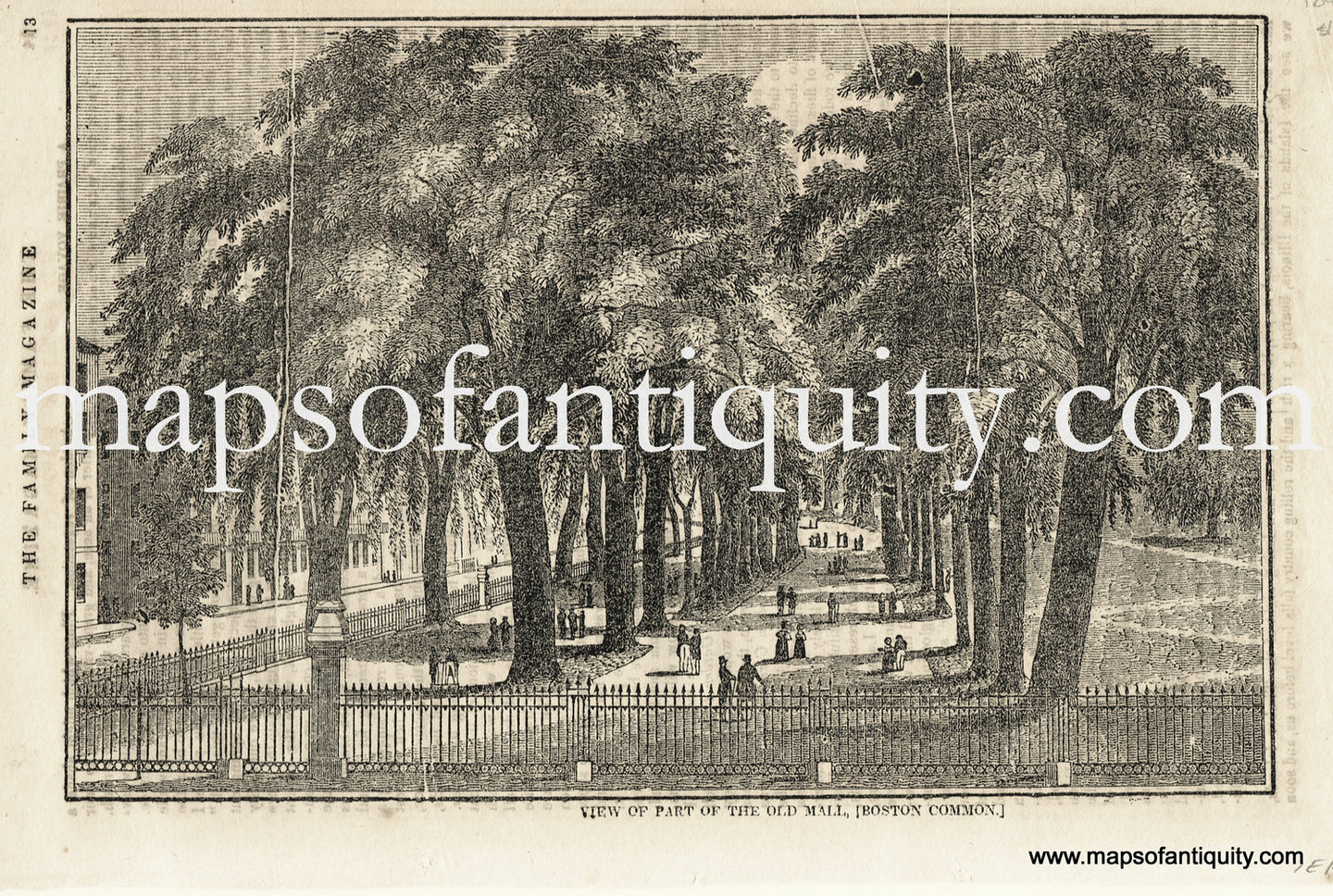 Antique-Uncolored-Print-View-of-Part-of-the-Old-Mall-(Boston-Common)-Massachusetts-Boston-1839/1843-The-Family-Magazine-Maps-Of-Antiquity
