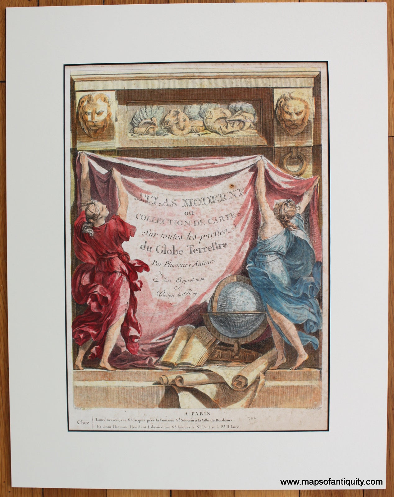 Antique-Hand-Colored-Print-Atlas-Moderne-ou-Collection-de-Cartes-Sur-toute-les-partie-du-Globe-Terrestre-(Antique-Atlas-Title-Page)-Antique-Prints-Other-1762-Lattre-Maps-Of-Antiquity