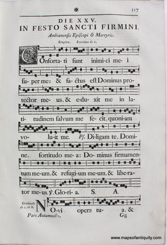 Antique-Sheet-Music-Woodblock-Printed-mid-18th-century-Feast-of-Saint-Firmin-Amiens