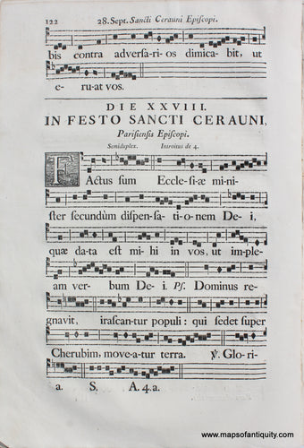 Antique-Sheet-Music-Woodblock-Printed-mid-18th-century-Feast-of-Saints-Cosmas-and-Damian-Cerauni