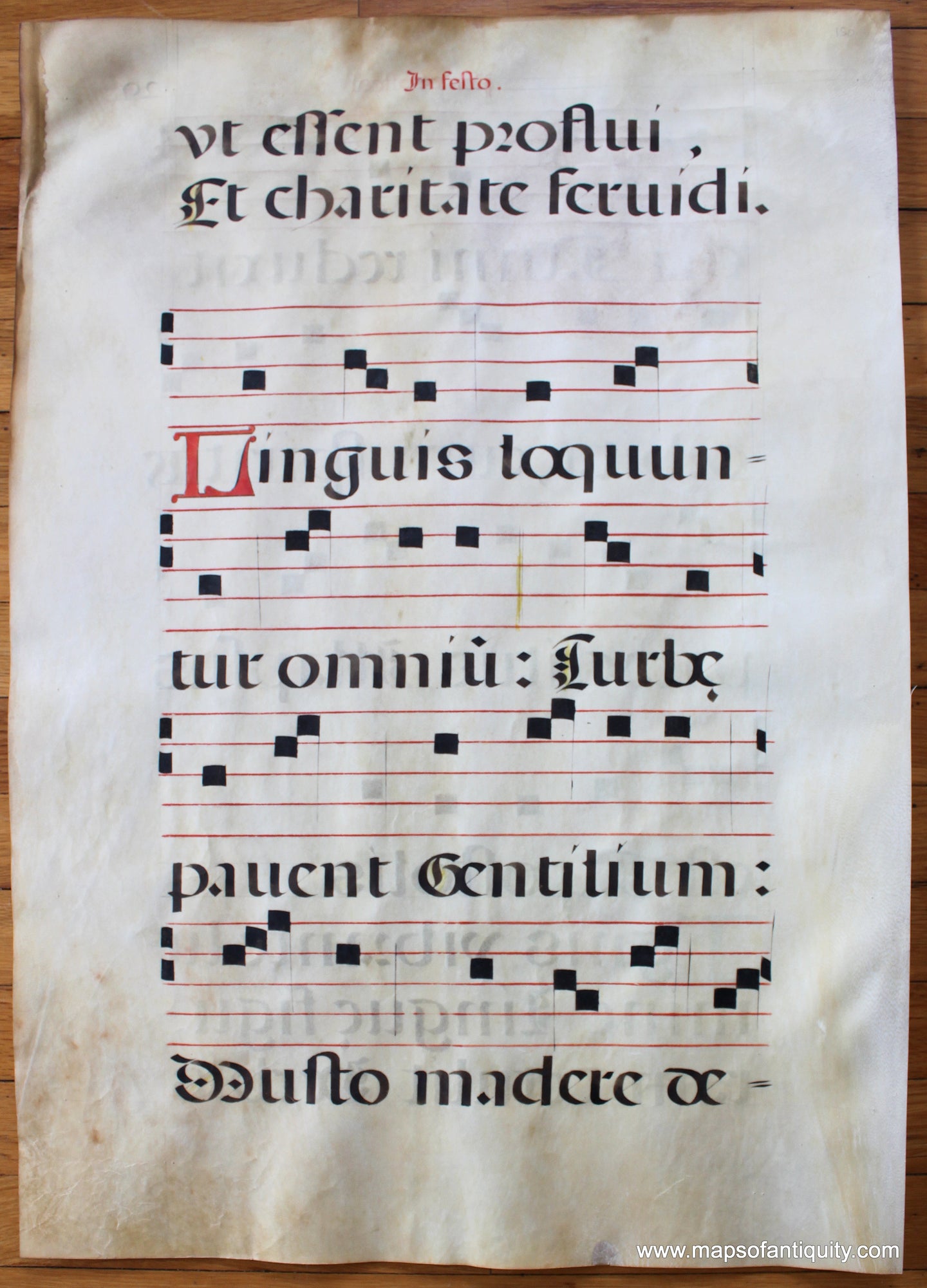 Antique-Sheet-Music-Liturgical-Vellum-Pentecostes-16th-Century-1500s-Maps-of-Antiquity